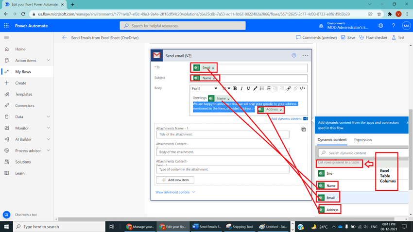Send Emails from Excel Sheet (OneDrive) in Power Automate